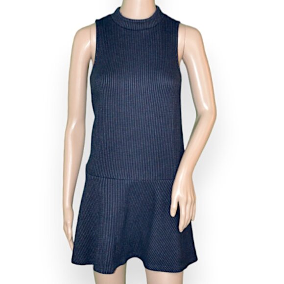 Loft Navy Blue Pinstripe Knit Swing Micro Ultra Mini Shift Sleeveless Dress XS P - Picture 2 of 8